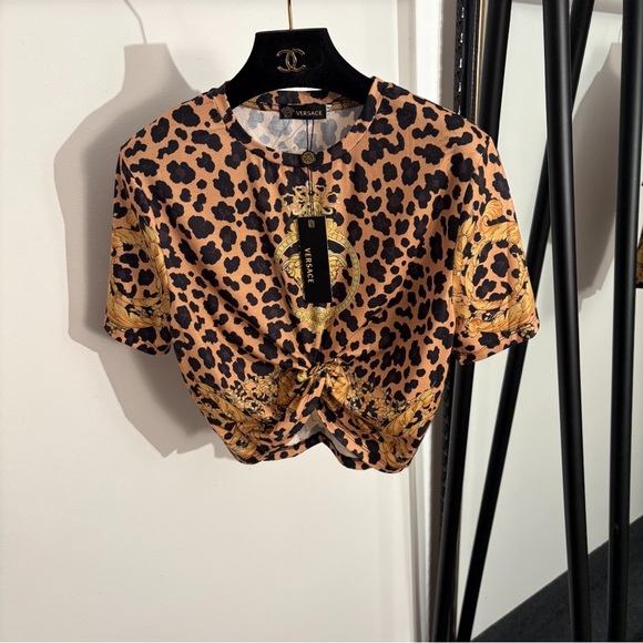 None Tops - Versace Medusa Leopard Tee Fitted Short Sleeve